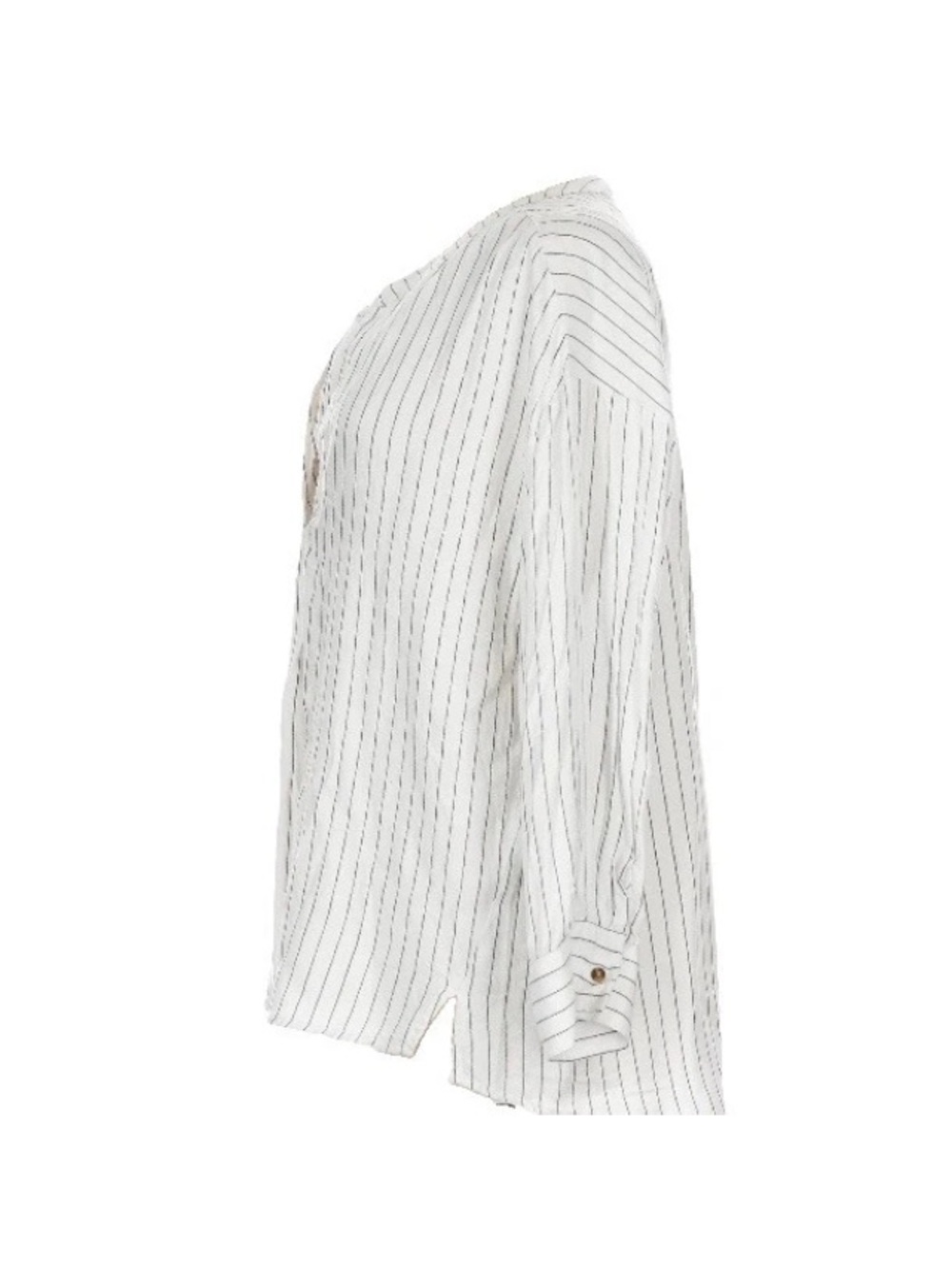 LOFT Lounge White Soft Viscose Popover Tunic V Neck Long Sleeve Blouse Striped L - Picture 6 of 10